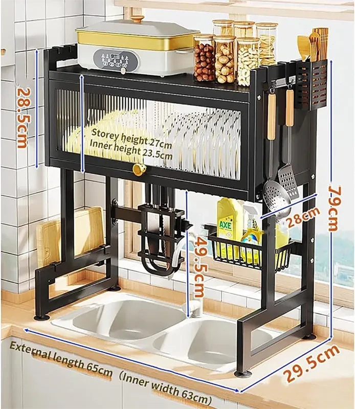Multifunkčný sušič riadu nad drez 65 cm čierny
