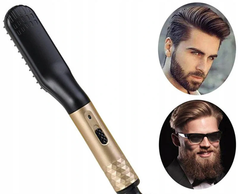 Elektrická kefa a žehlička na bradu a vlasy pre mužov zlatá
