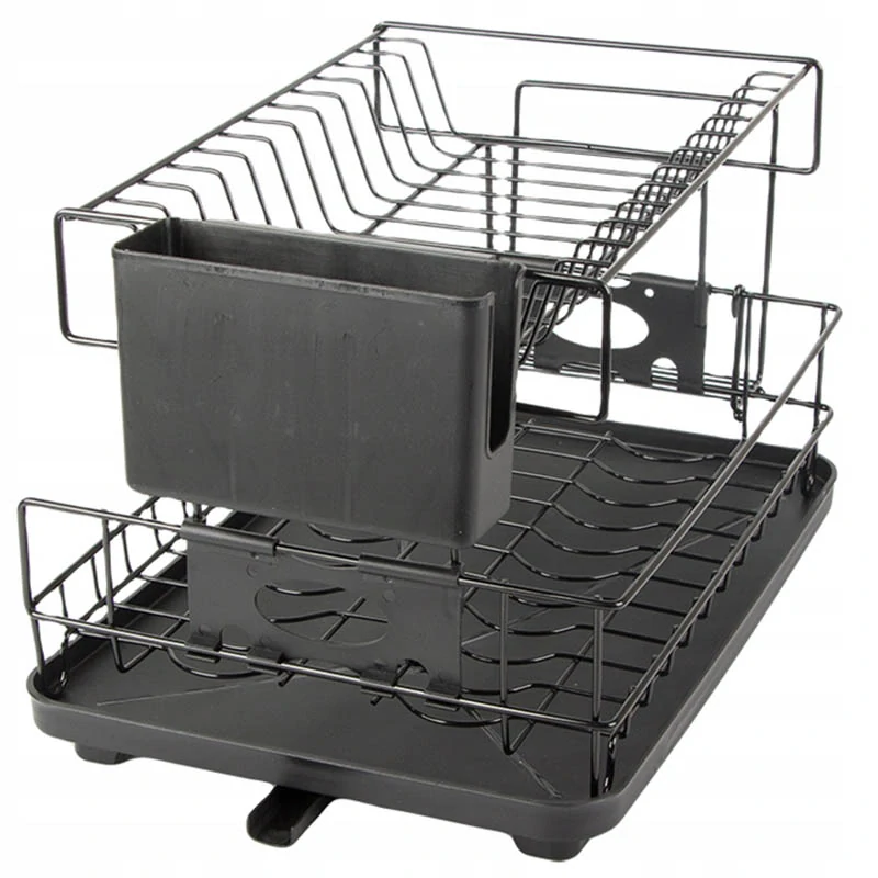 Dvojposchodový odkvapkávač na riad s táckou a priehradkami