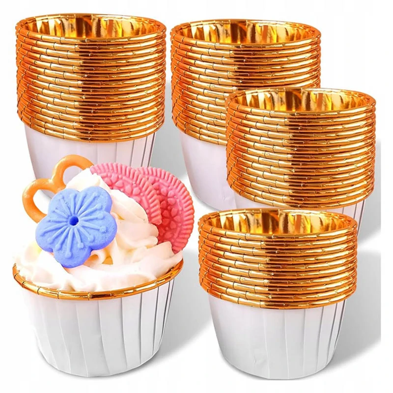 Papierové formičky na muffiny a dezerty bielo-zlaté – sada 50 ks