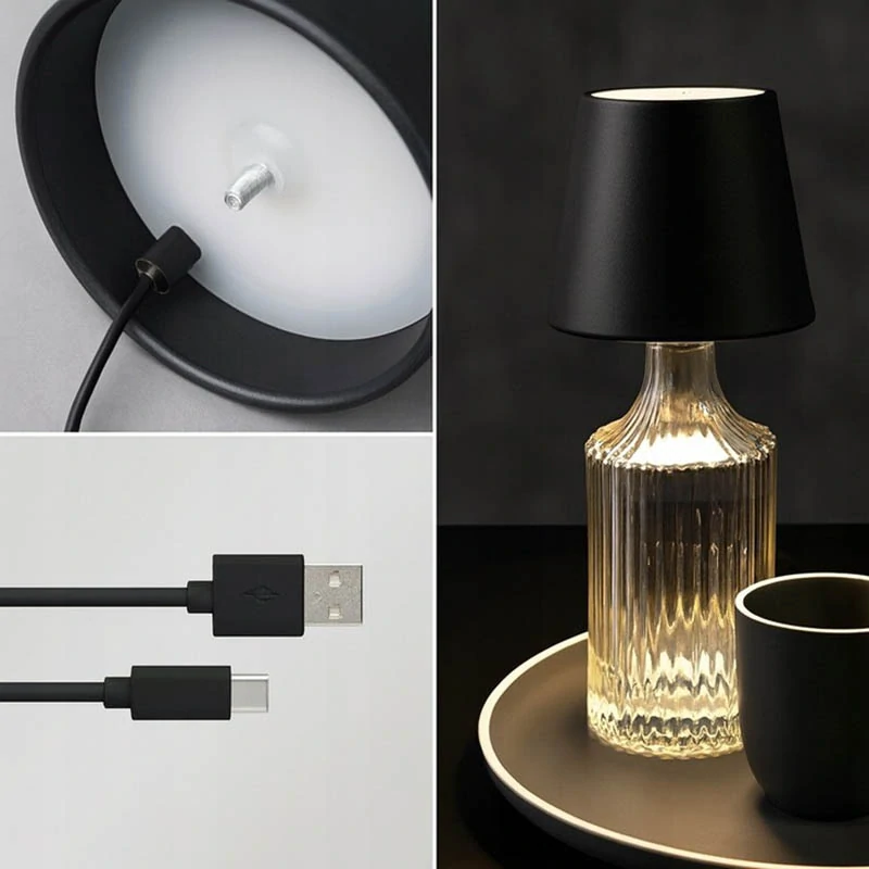 Bezdrôtová dotyková lampička na fľašu čierna