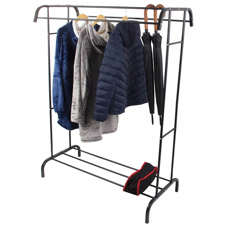 Stojanový vešiak na oblečenie s policou na topánky 148cm čierny