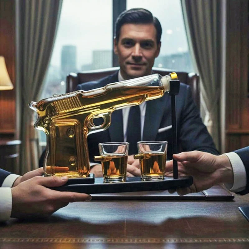 Karafa na whisky v tvare pištole s 2 pohárikmi