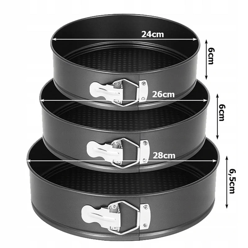 Sada 3 okrúhlych tortových foriem 24/26/28 cm