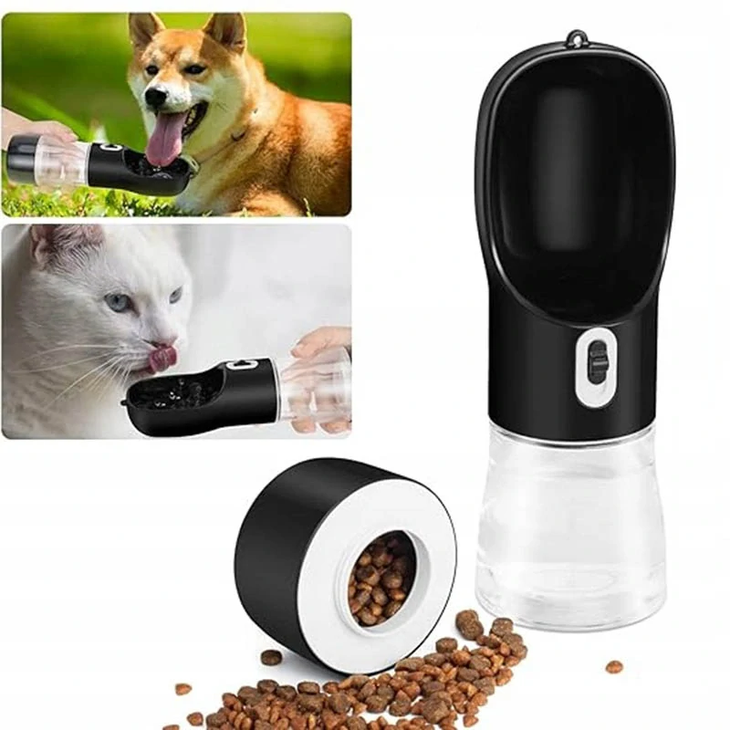 Turistická fľaša pre psa 3v1 – napájačka, miska a zásobník na krmivo