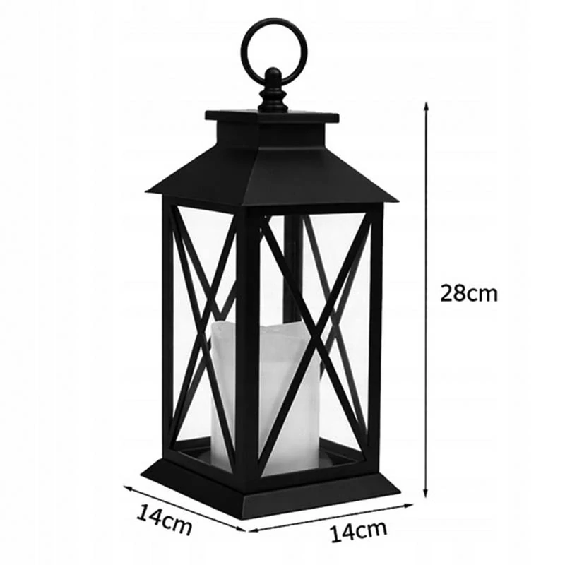 Dekoratívny LED lampáš s elektrickou sviečkou na batérie čierny