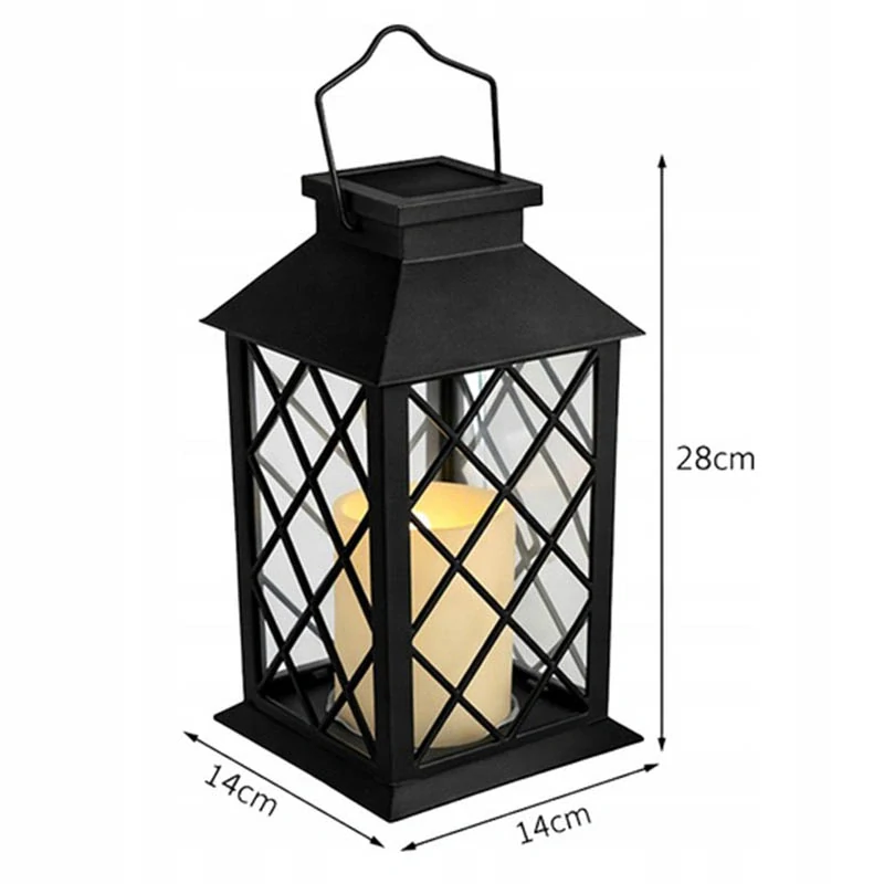 Dekoratívny solárny LED lampáš s elektrickou sviečkou čierny