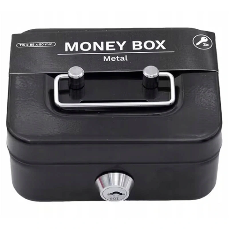 Malý kovový trezor na peniaze 11 x 8 x 5 cm čierny