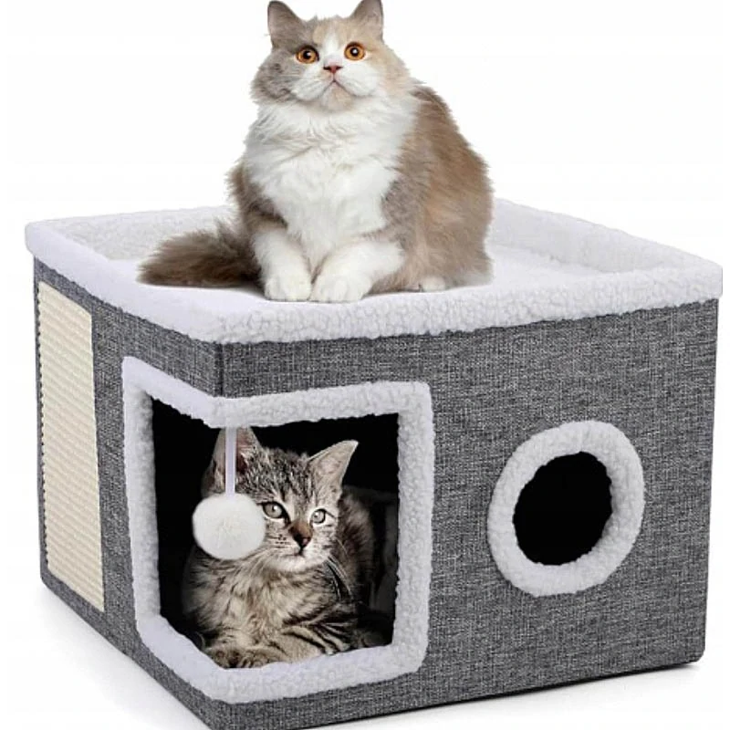 Domček pre mačku 2v1 so škrabadlom a pelechom