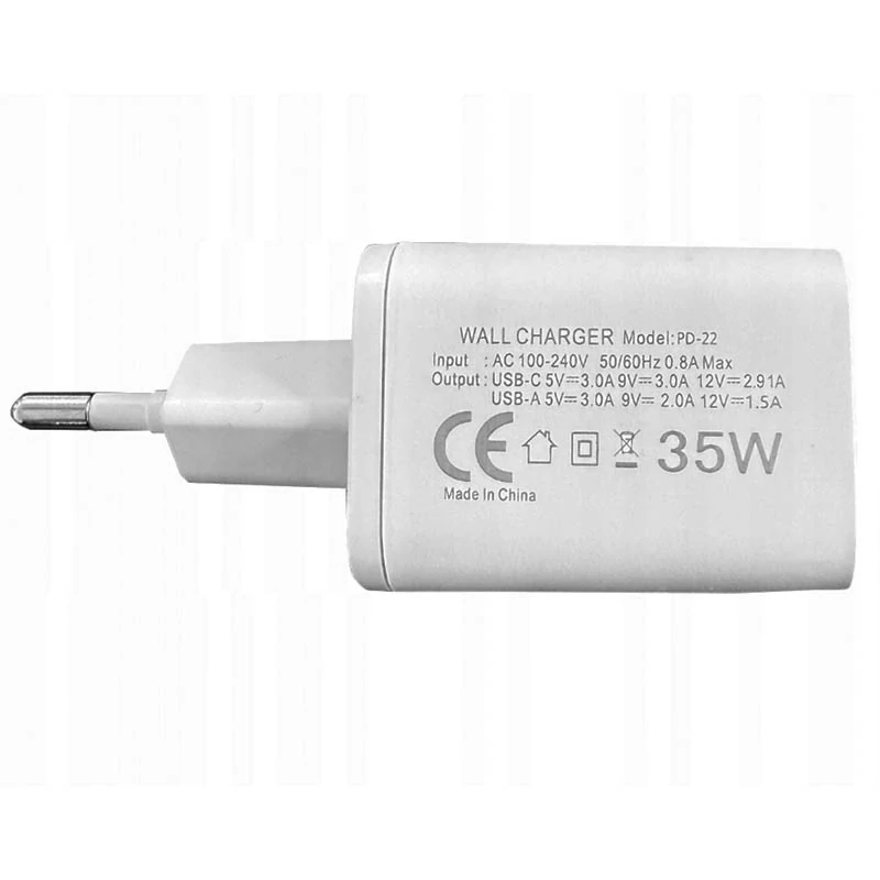 Rýchla sieťová nabíjačka 35W USB-C + USB-A s káblom