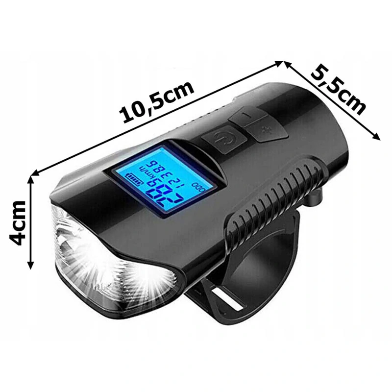 Cyklistická LED lampa 3 v 1 s klaksónom a cyklopočítačom