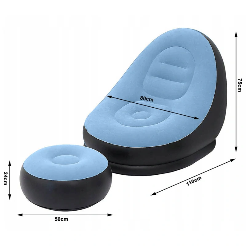 Nafukovacie záhradné kreslo s podnožkou modré