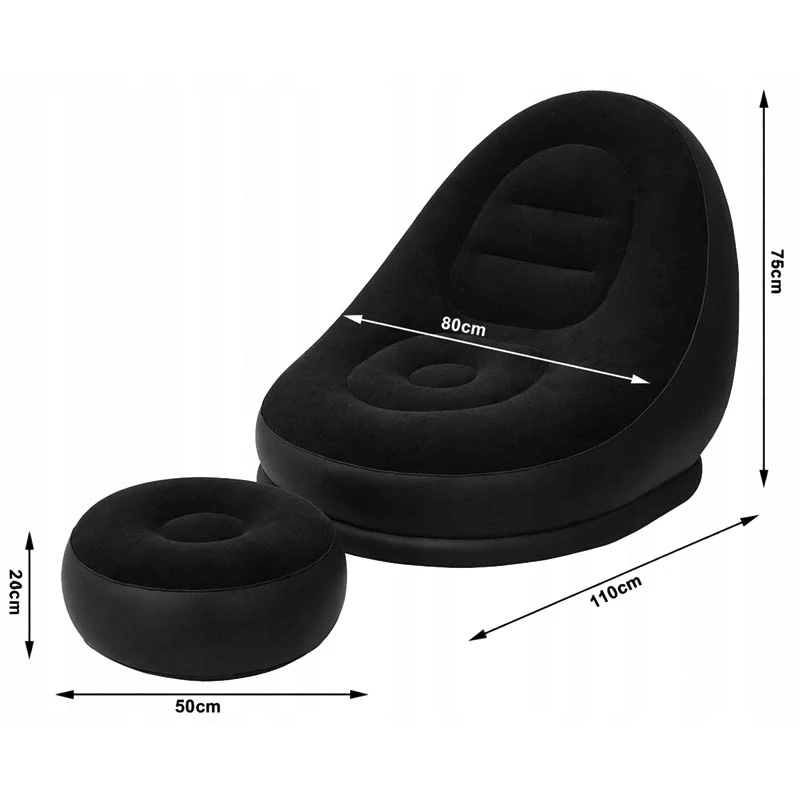 Nafukovacie záhradné kreslo s podnožkou čierne