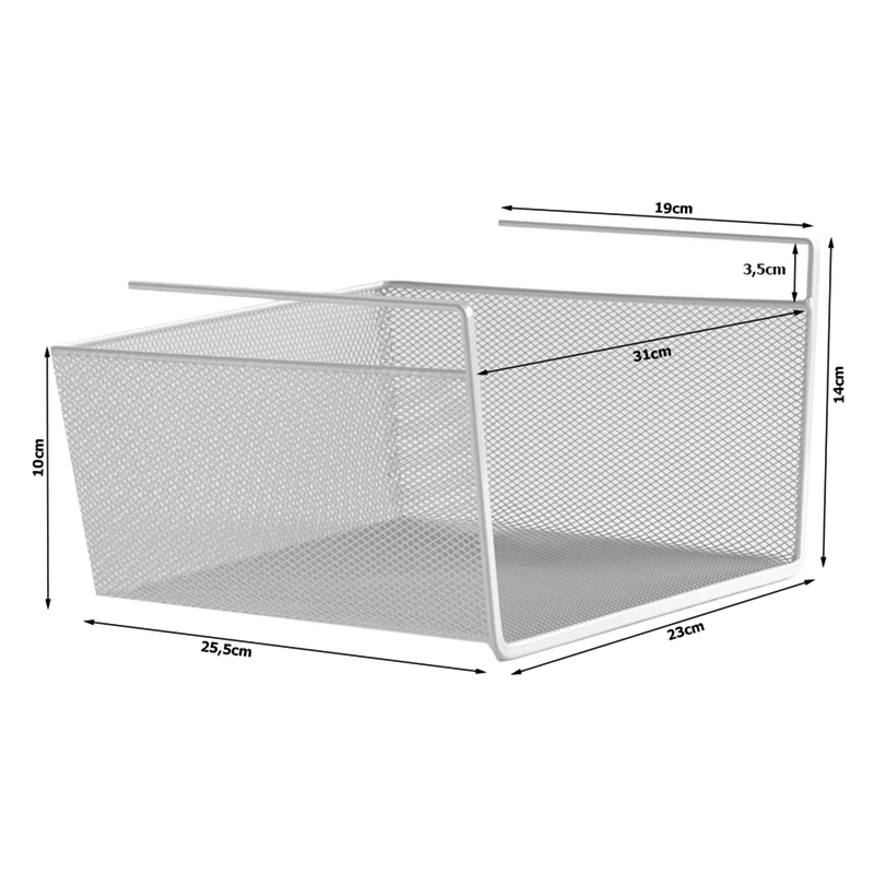 Závesný kovový organizér pod skrinku 28 x 25 x 10cm biely