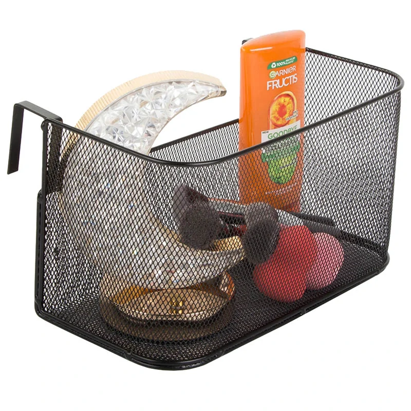 Závesný kovový organizér na kuchynskú tyč čierny