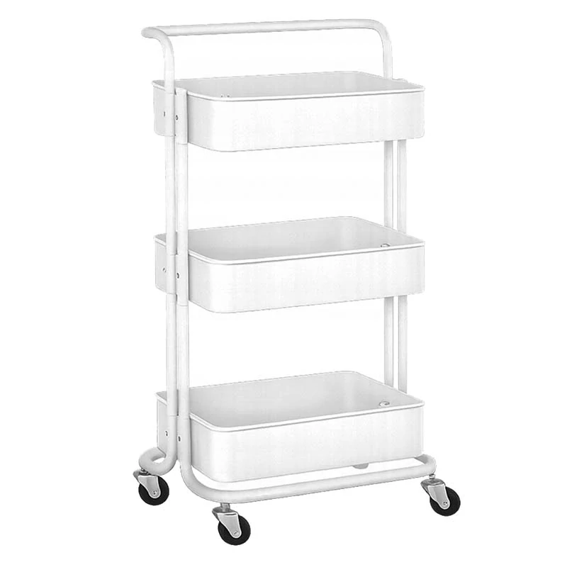 Kuchynský a kúpeľňový regál na kolieskach 3-úrovňový 76 cm biely