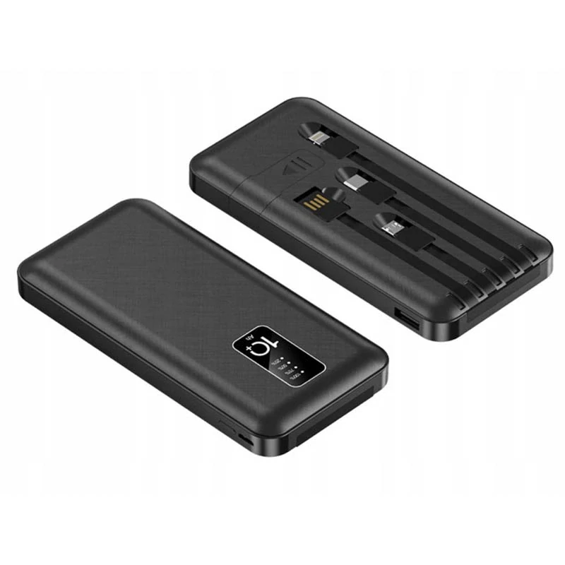 Powerbanka 10000 mAh s integrovanými káblami čierna