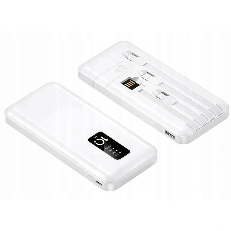 Powerbanka 10000 mAh s integrovanými káblami biela
