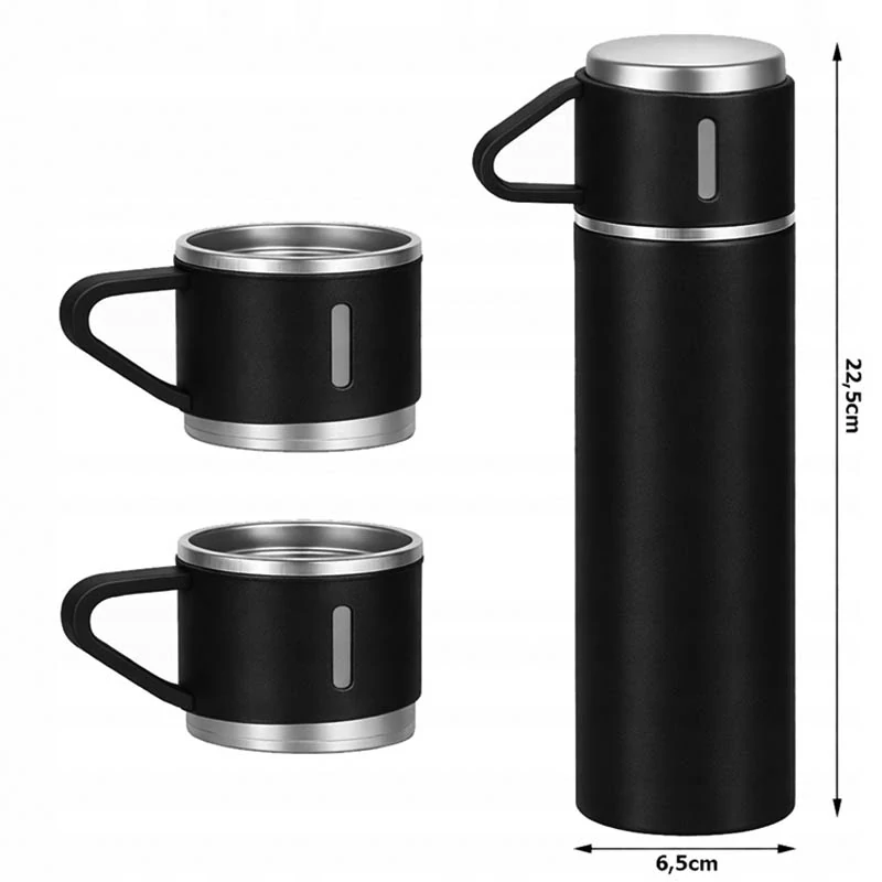 Termoska 400 ml s 3 pohármi čierna