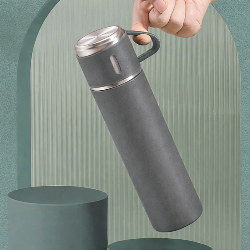 Termoska 400 ml s 3 pohármi sivá