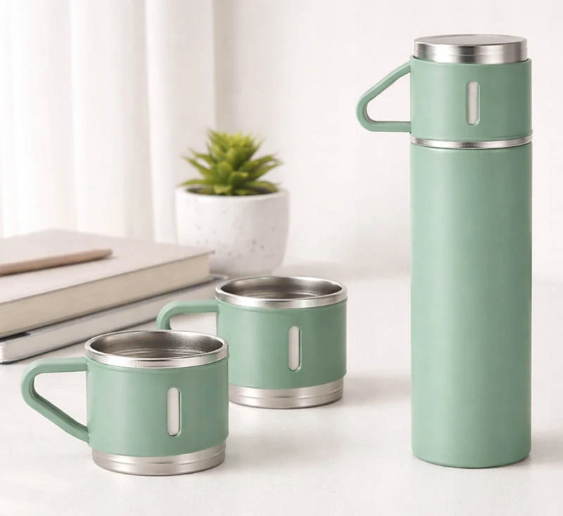 Termoska 400 ml s 3 pohármi zelená