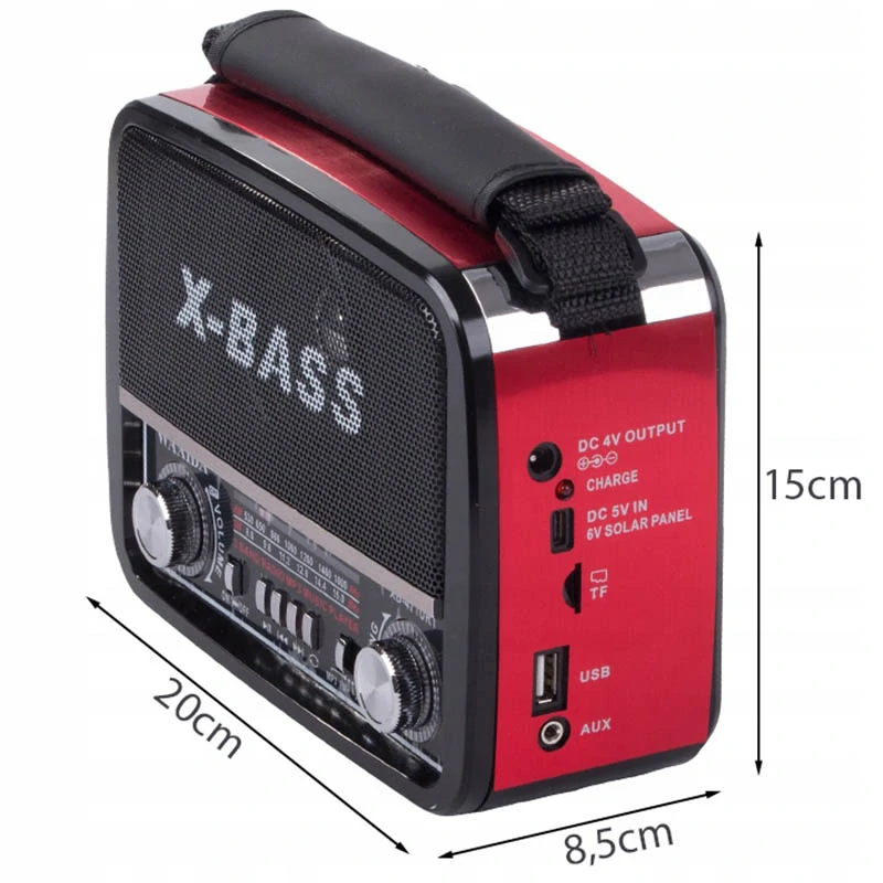 Prenosné retro rádio s MP3 prehrávačom X-BASS červené