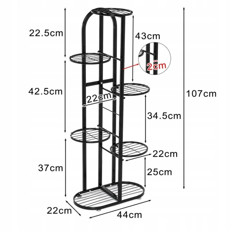 Kovový stojan na kvety 7 kvetináčov 107 cm čierny