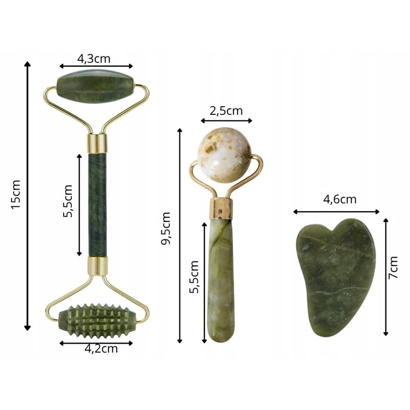 Masážny set na tvár z jadeitu 3v1 zelený