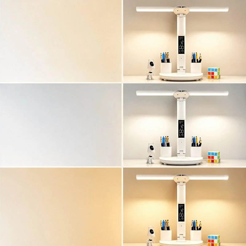 Stolná LED lampa s displejom, organizérom a držiakom na telefón