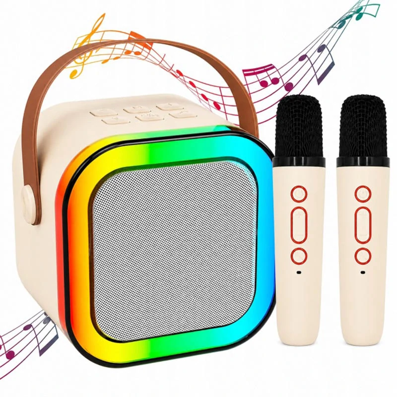 Prenosný karaoke set s Bluetooth reproduktorom a 2 mikrofónmi biely
