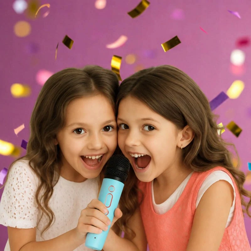 Prenosný karaoke set s Bluetooth reproduktorom a 2 mikrofónmi modrý
