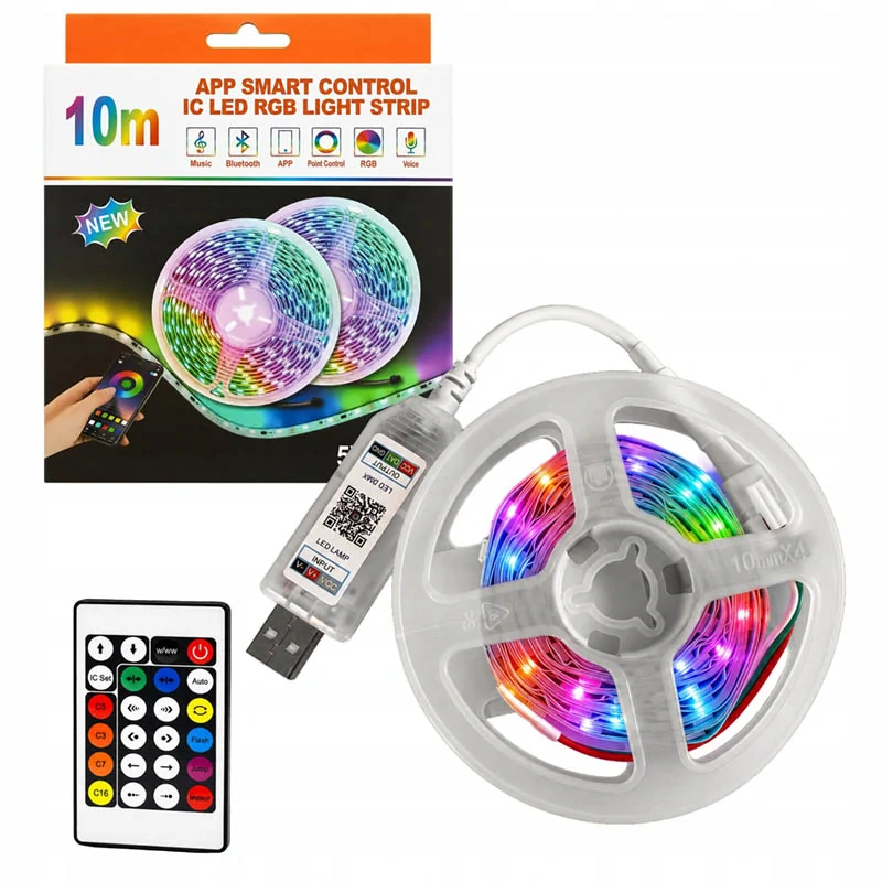 RGB IC LED pás 5 m s Bluetooth, aplikáciou a diaľkovým ovládaním