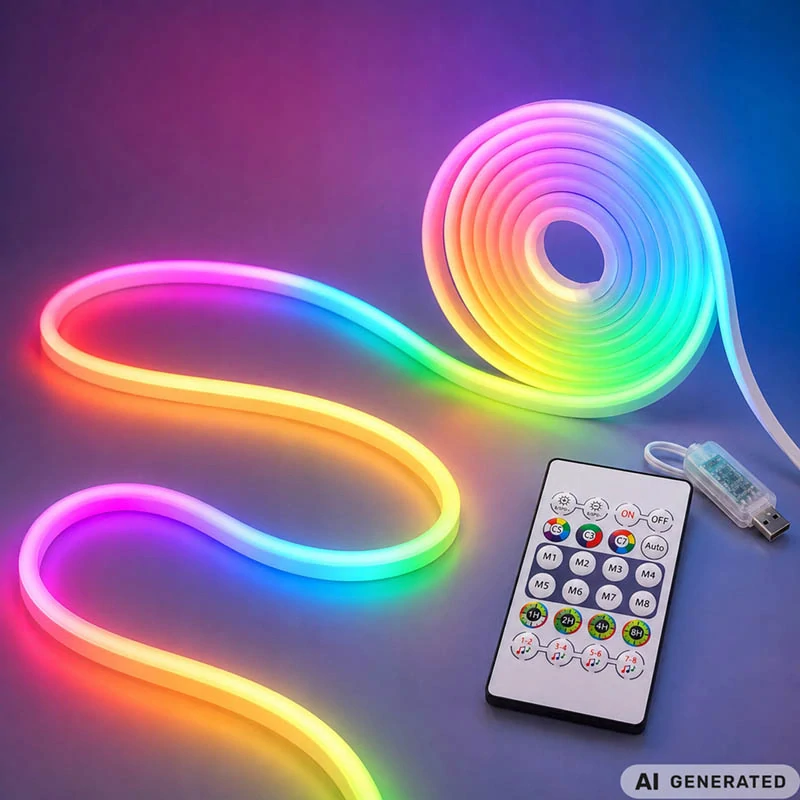 Flexibilný neónový RGB LED pás 5 m s Bluetooth, aplikáciou a diaľkovým ovládaním