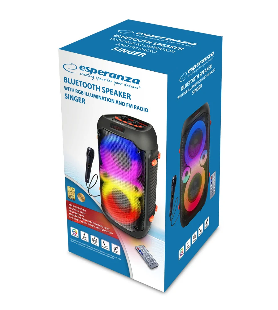 Bluetooth karaoke reproduktor Esperanza SINGER s RGB podsvietením