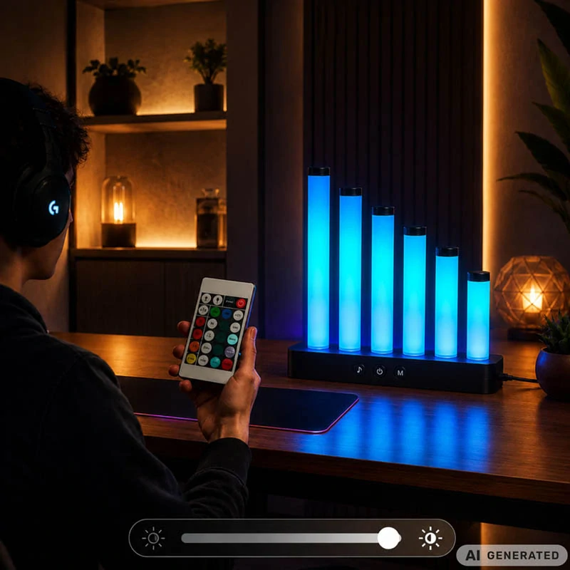 Dekoratívna RGB LED lampa Equalizer s Music Sync, aplikáciou a ovládačom