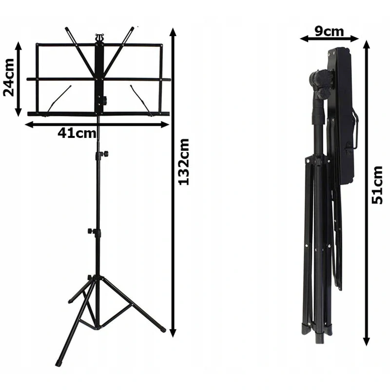 Notový stojan s puzdrom a nastaviteľnou výškou 70 – 132 cm