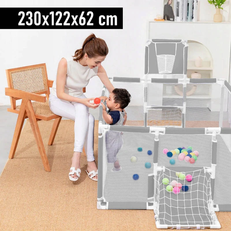 Detská ohrádka a hrací priestor XXL 230 × 122 cm s košom a bránkami