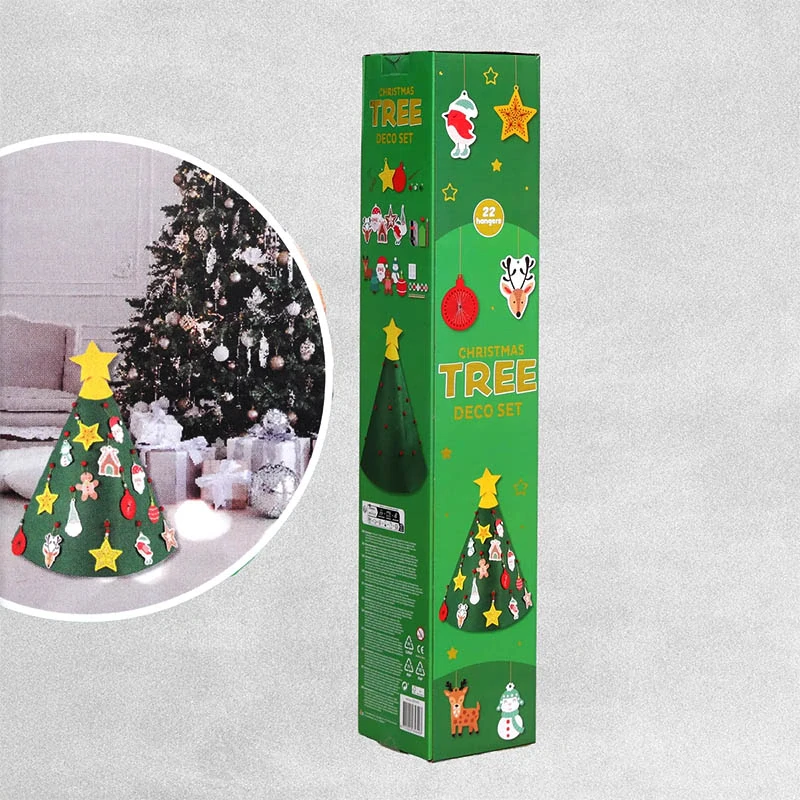 3D vianočný stromček z filcu s dekoračnou sadou