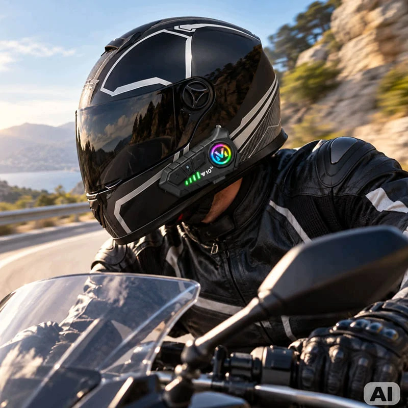 Motocyklový interkom U10 2X Bluetooth s mikrofónom, RGB a USB-C