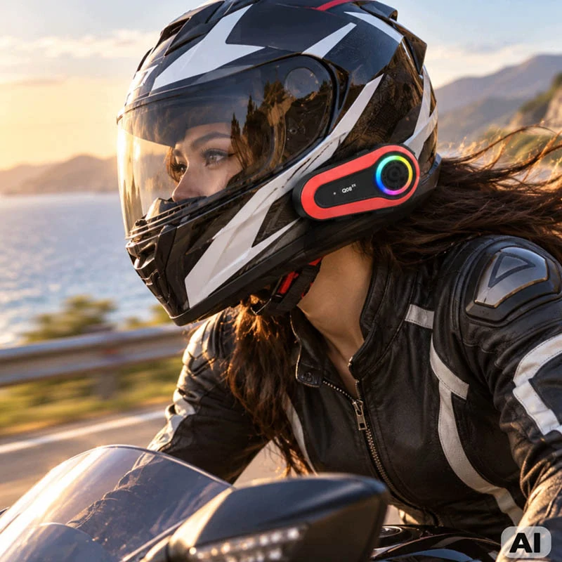 Motocyklový interkom Q08 2X Bluetooth s mikrofónom, RGB a USB-C
