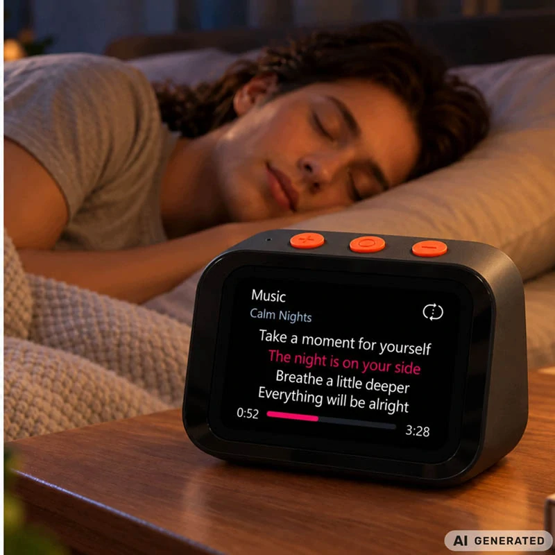 Inteligentný AI budík s dotykovým displejom, Bluetooth a reproduktorom čierny