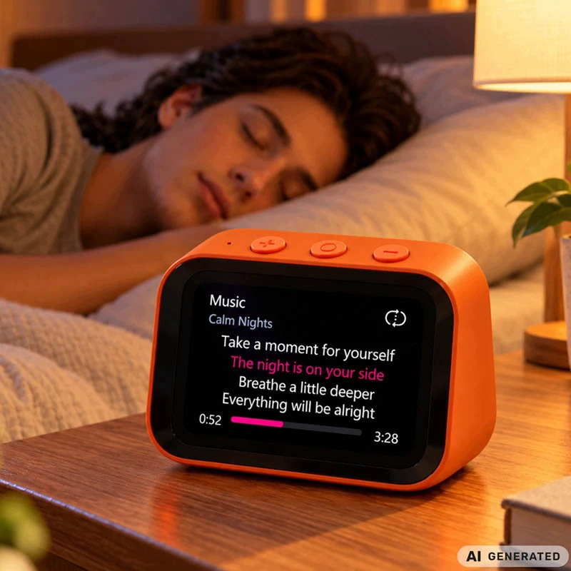 Inteligentný AI budík s dotykovým displejom, Bluetooth a reproduktorom oranžový