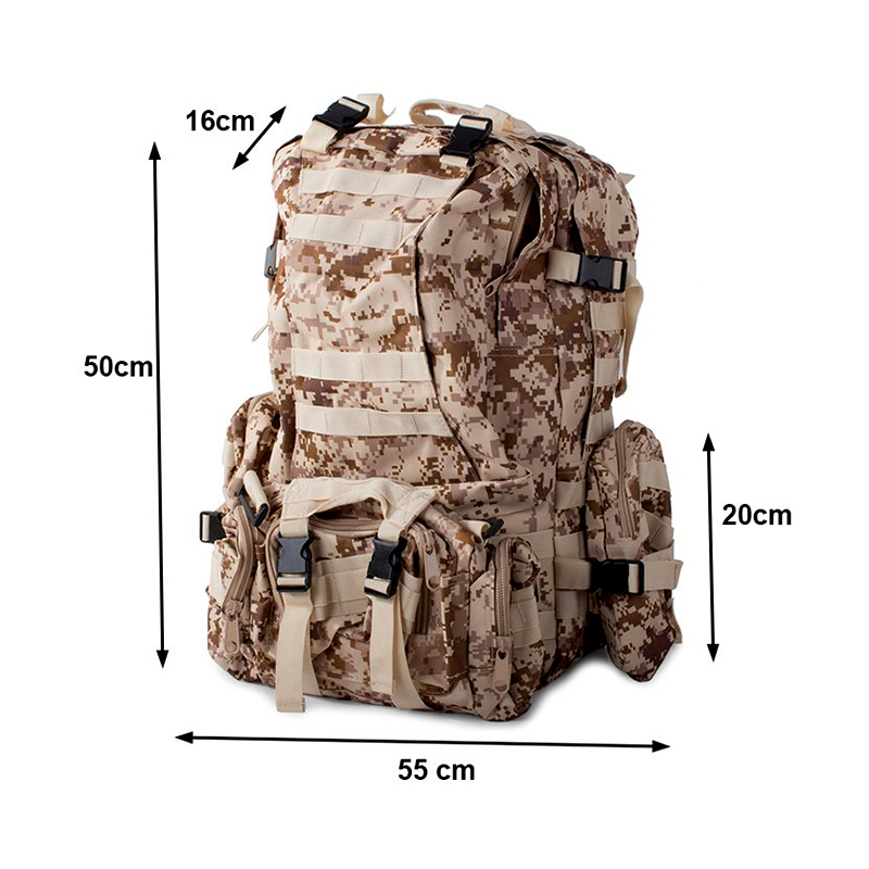 Taktický vojenský ruksak na prežitie 45l + 3,5l kamufláž hnedý