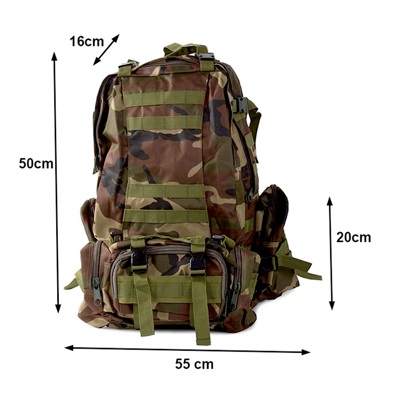 Taktický vojenský ruksak na prežitie 45l + 3,5l camouflage dark moro