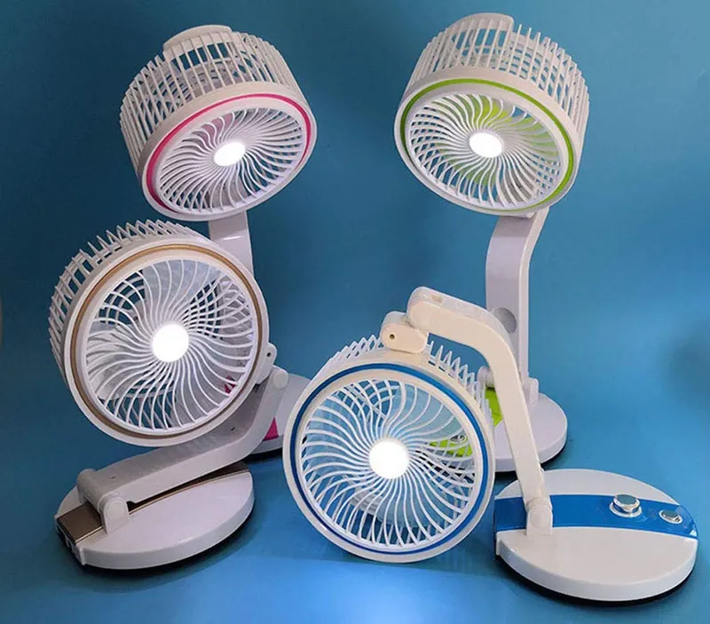 Bezdrôtový skladací ventilátor s LED lampou modrý