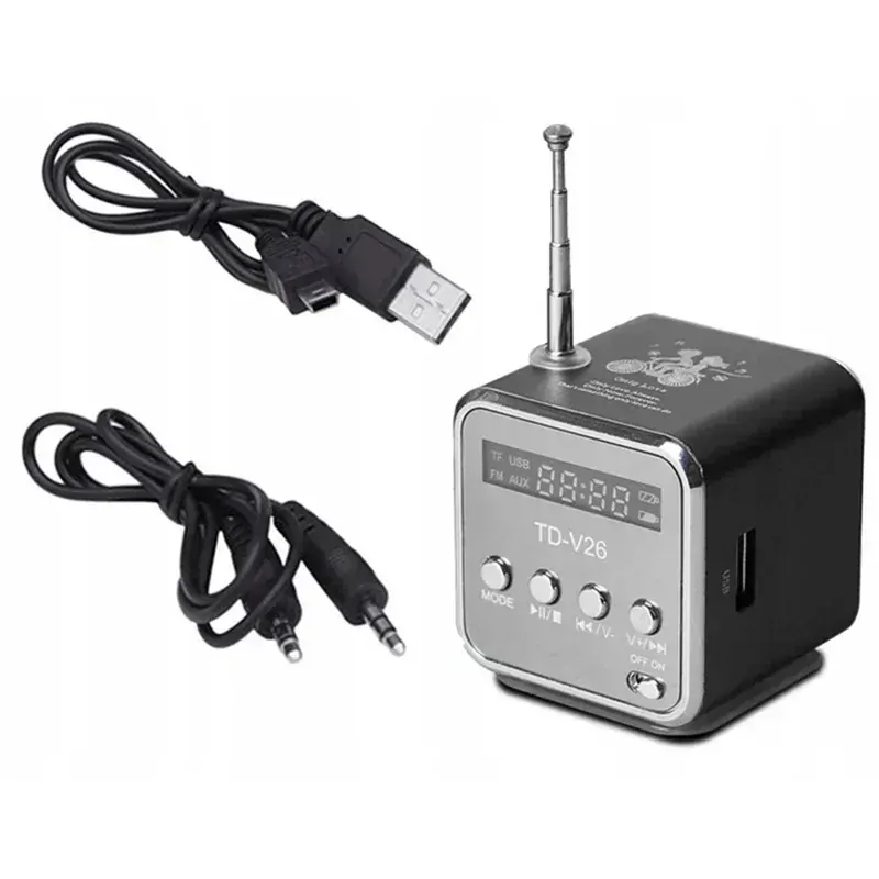 Bezdrôtové prenosné mini FM LED rádio TD-V26 čierne