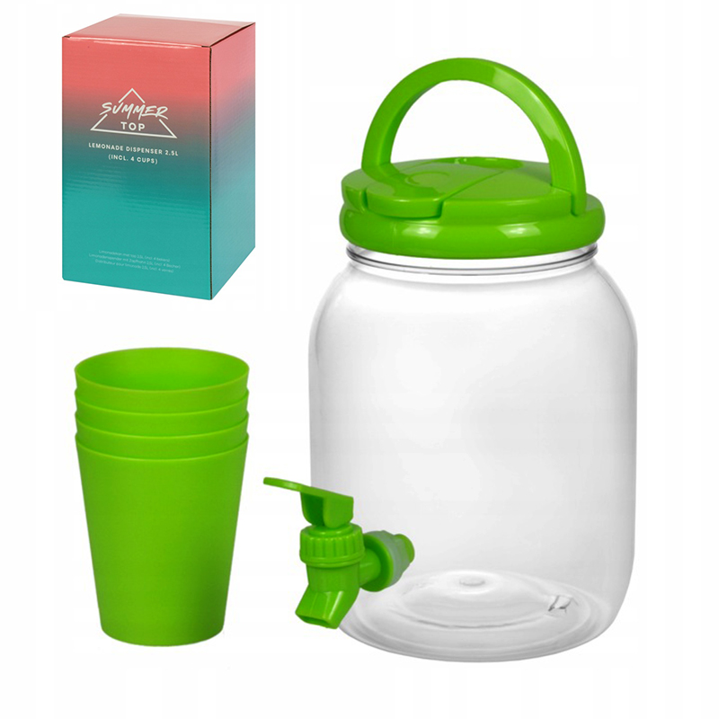 Nádoba na nápoje s kohútikom 2,5L + 4 poháre zelená