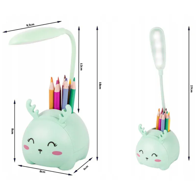 Detská LED lampa 3W so stojanom na mobil a ceruzky zelená