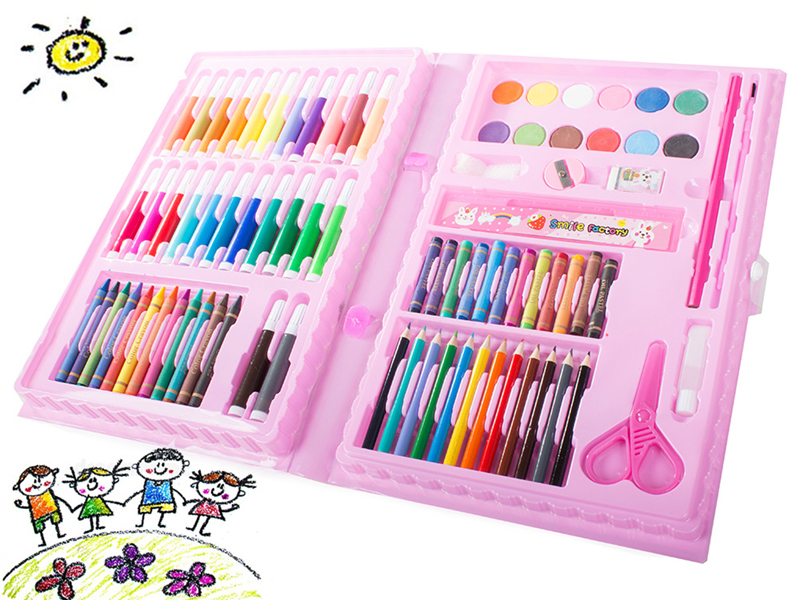 Umelecká sada na kreslenie a maľovanie 86ks ružová