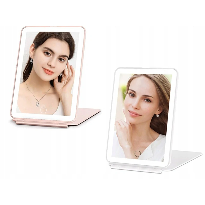 Cestovné LED kozmetické zrkadlo ružové